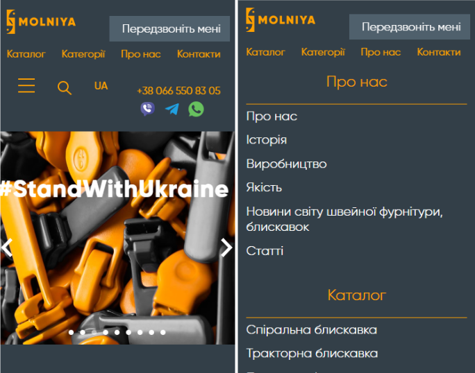 Website header and navigation on mobile devices before changes
