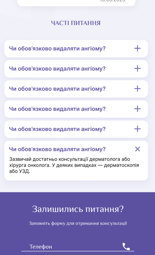 Mobile view of frequently asked questions