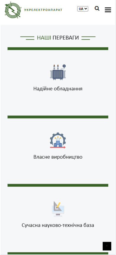 View of the advantages block on mobile devices BEFORE