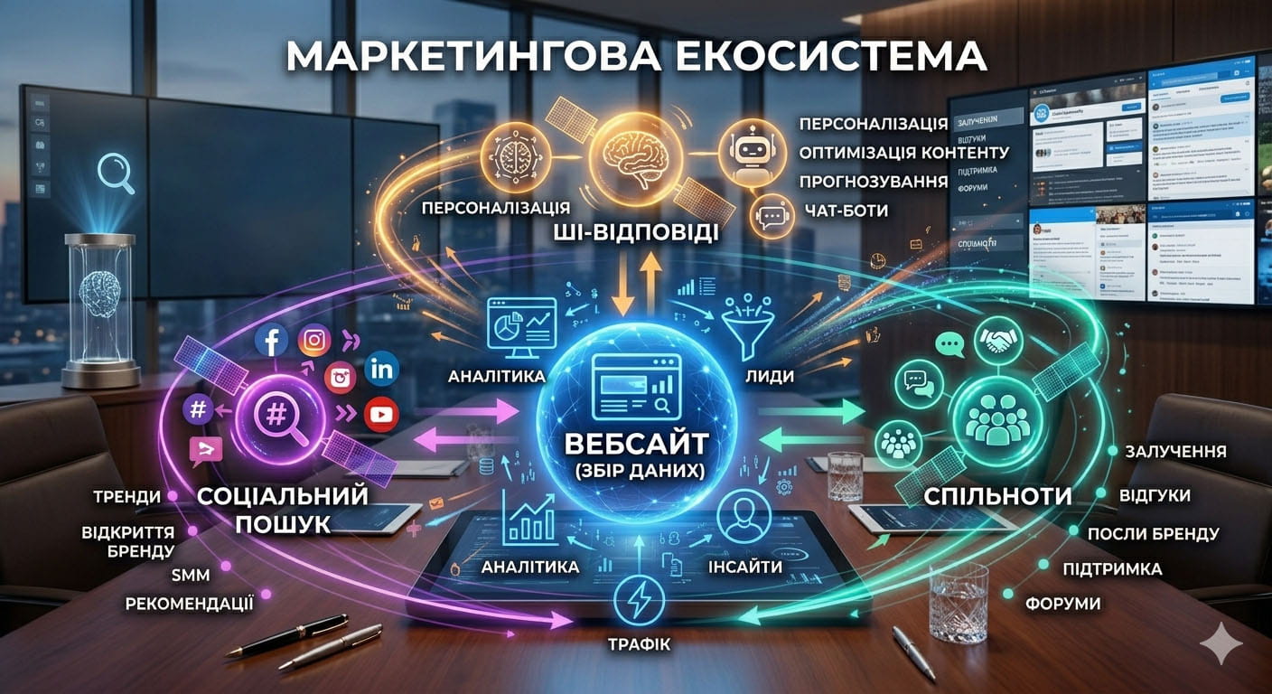 Marketing model where every free channel works to strengthen site authority.