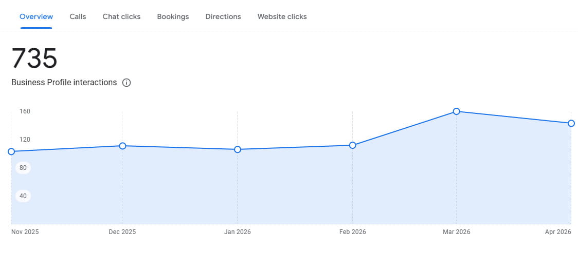 "Performance" section in Google Business Profile
