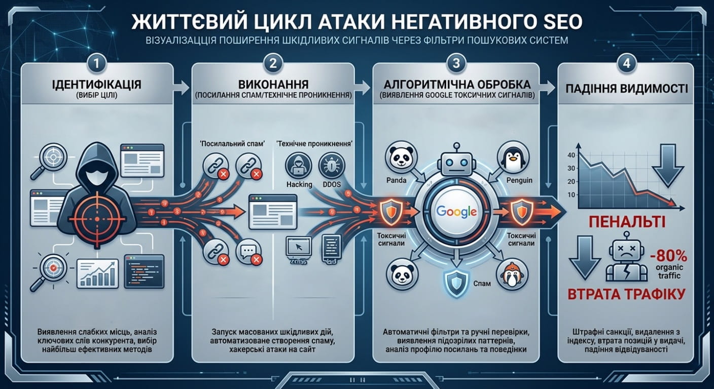 Життєвий цикл атаки негативного SEO